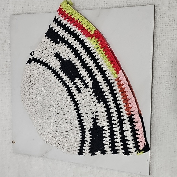Free People Pixie Crochet Knit Bucket Hat Cream Black Orange Pink Green - Picture 9 of 9